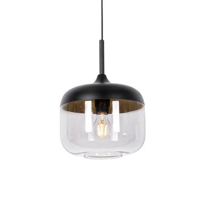 QAZQA Design hanglamp zwart met goud en smoke glas - Kyan