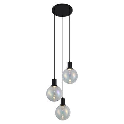 QAZQA Design hanglamp zwart met regenboog glas rond 3-lichts - Mallon
