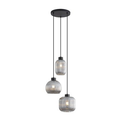 QAZQA Design hanglamp zwart met smoke glas 3-lichts - Ana