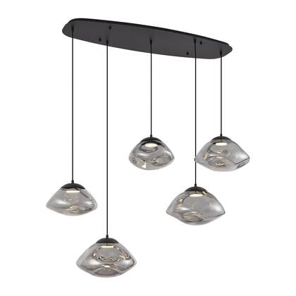 QAZQA Design hanglamp zwart met smoke glas 5-lichts - Gus