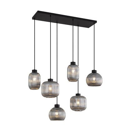 QAZQA Design hanglamp zwart met smoke glas 6-lichts - Ana