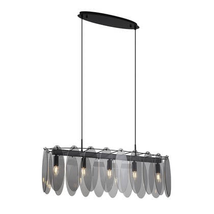 QAZQA Design hanglamp zwart met smoke glas ovaal 5-lichts - Mochan