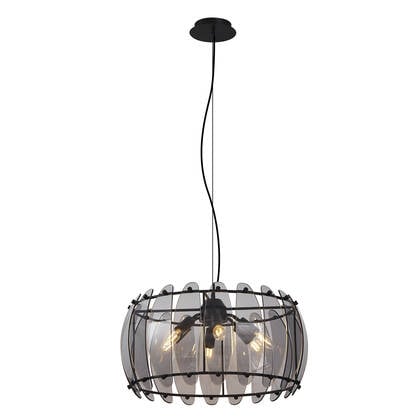 QAZQA Design hanglamp zwart met smoke glas rond 6-lichts - Mochan