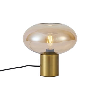 QAZQA Design tafellamp messing met amber glas - Umbrella