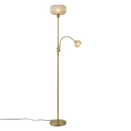 QAZQA Design vloerlamp messing met amber glas 2-lichts - Brianna