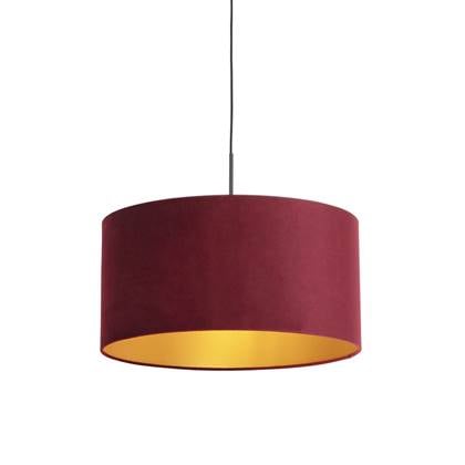 QAZQA Hanglamp met velours kap rood met goud 50 cm - Combi