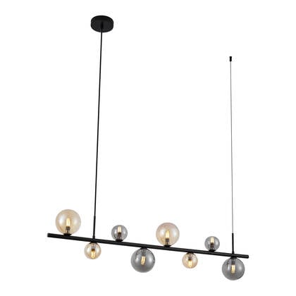 QAZQA Hanglamp zwart met smoke en amber glas langwerpig 8-lichts -