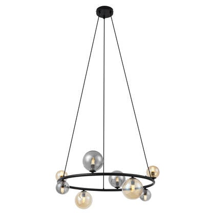 QAZQA Hanglamp zwart met smoke en amber glas rond 8-lichts - Monaco