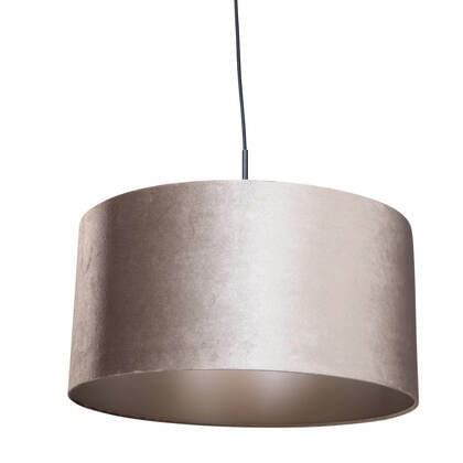 QAZQA Hanglamp zwart met velours kap taupe 50cm - Combi 1