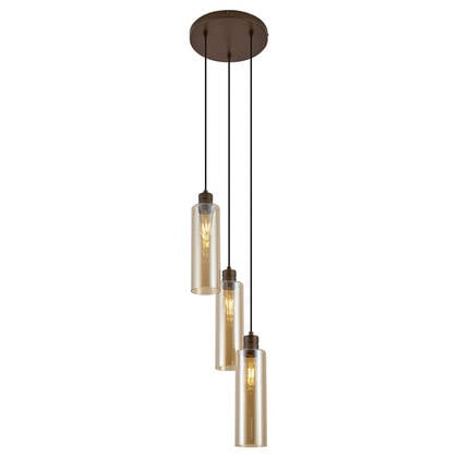 QAZQA Hotel Chique hanglamp donker brons met amber glas 3-lichts -