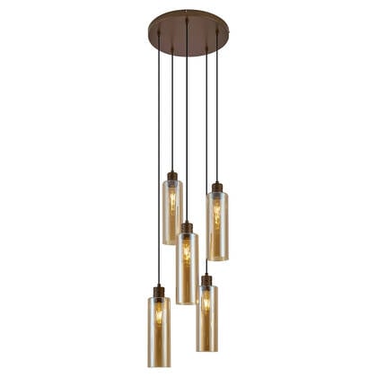 QAZQA Hotel Chique hanglamp donker brons met amber glas 5-lichts -