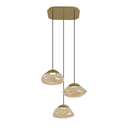 QAZQA Hotel Chique hanglamp messing met amber glas 3-lichts - Gus