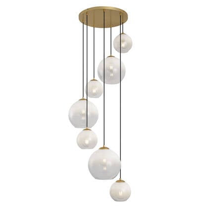 QAZQA Hotel Chique hanglamp messing met wit glas rond 7-lichts -