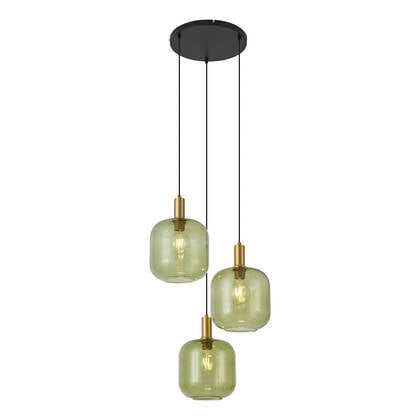 QAZQA Hotel Chique hanglamp zwart met goud en groen glas 3-lichts -