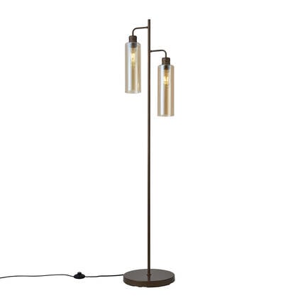 QAZQA Hotel Chique vloerlamp donker brons met amber glas 2-lichts -