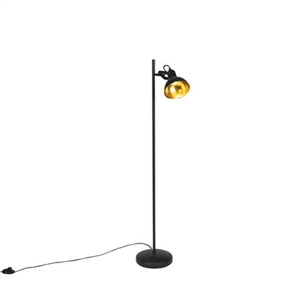 QAZQA Industriële vloerlamp zwart met goud 1-lichts - Tommy