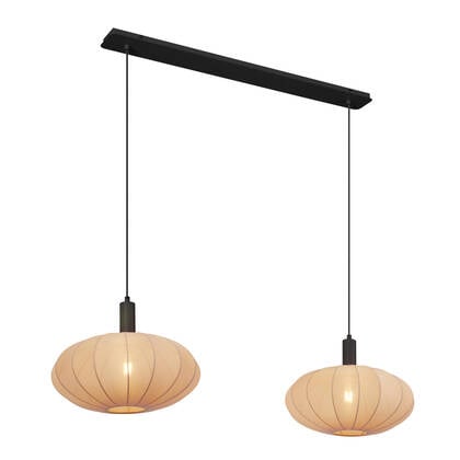 QAZQA Japandi hanglamp zwart met bruine stoffen kap 2-lichts - Bida