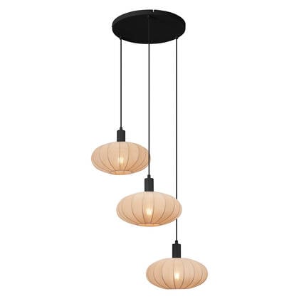 QAZQA Japandi hanglamp zwart met bruine stoffen kap 3-lichts - Bida