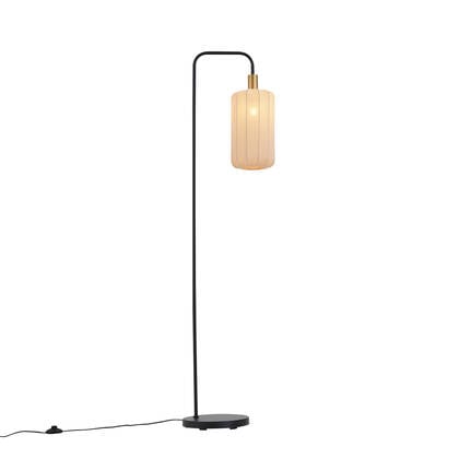 QAZQA Japandi vloerlamp zwart met goud en beige kap - Pluni