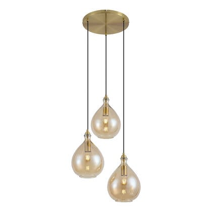 QAZQA Moderne hanglamp goud met amber glas 3-lichts - Traditional