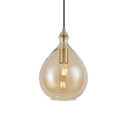 QAZQA Moderne hanglamp goud met amber glas - Traditional