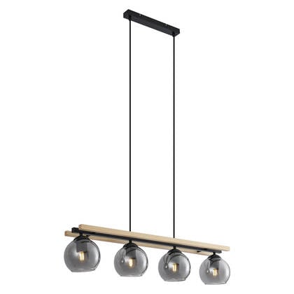 QAZQA Moderne hanglamp zwart met hout en smoke glas 4-lichts - Aleks