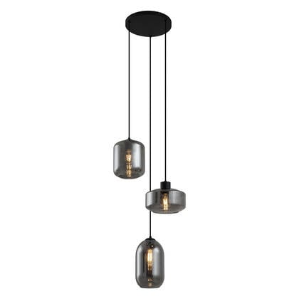 QAZQA Moderne hanglamp zwart met smoke glas 3-lichts - Sheena