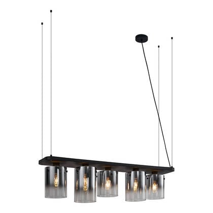 QAZQA Moderne hanglamp zwart met smoke glas 5-lichts - Hybrid