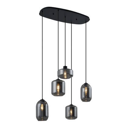 QAZQA Moderne hanglamp zwart met smoke glas 5-lichts - Sheena