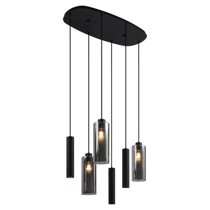 QAZQA Moderne hanglamp zwart met smoke glas 6-lichts - Duplantis