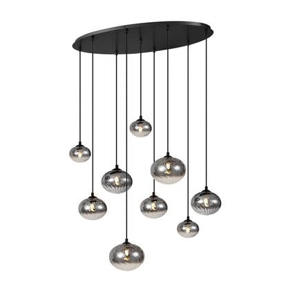QAZQA Moderne hanglamp zwart met smoke glas 9-lichts - Jia