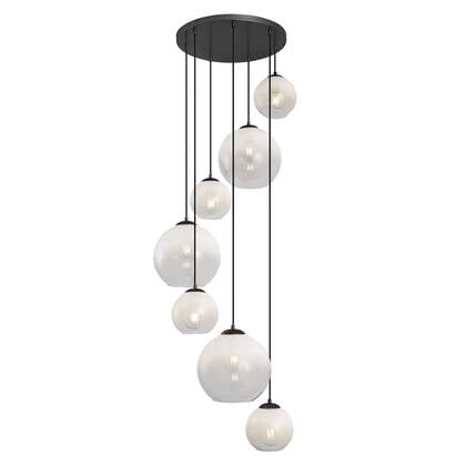 QAZQA Moderne hanglamp zwart met wit glas rond 7-lichts - Misty