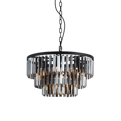 QAZQA Moderne kroonluchter zwart met smoke glas 9-lichts - Amel