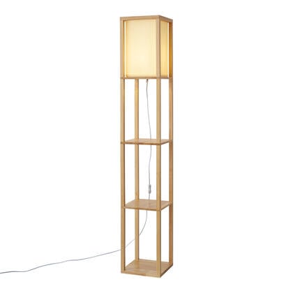 QAZQA Moderne vloerlamp hout met beige kap - Stojan
