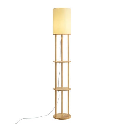 QAZQA Moderne vloerlamp hout met beige kap - Stojon