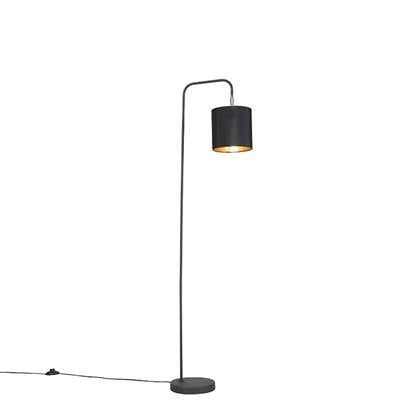 QAZQA Moderne vloerlamp zwart met kap - Lofty