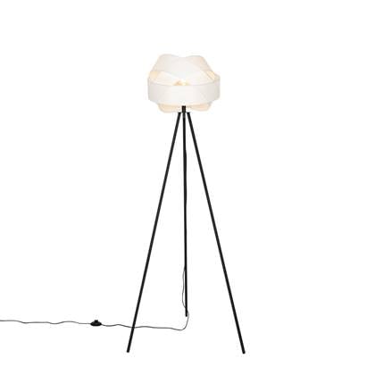 QAZQA Moderne vloerlamp zwart met witte kap - Cloth