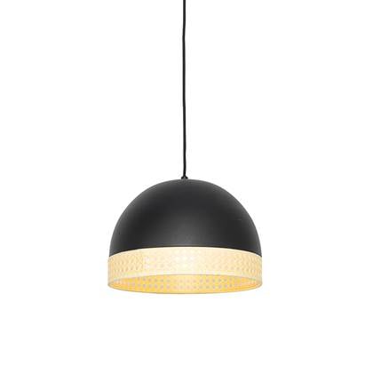 QAZQA Oosterse hanglamp zwart met rotan 30 cm - Magna Rotan