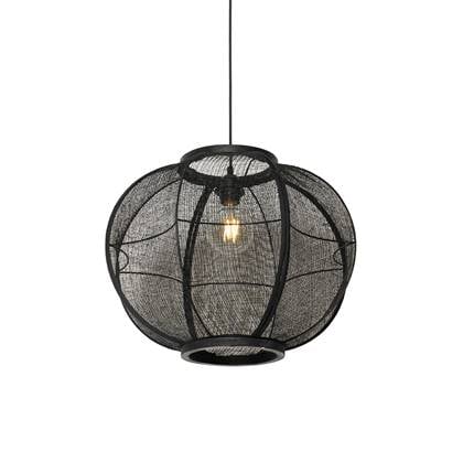 QAZQA Oosterse hanglamp zwart stof 48 cm - Rob