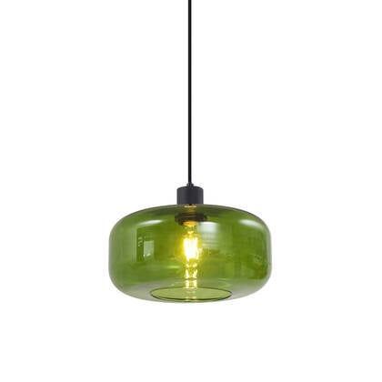 QAZQA Retro hanglamp zwart met groen glas - Bizle