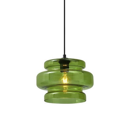 QAZQA Retro hanglamp zwart met groen glas - Denise