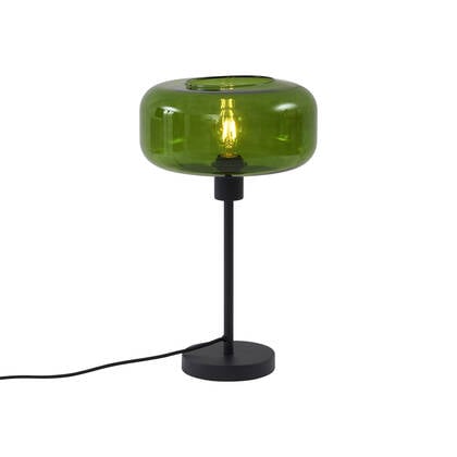 QAZQA Retro tafellamp zwart met groen glas - Bizle