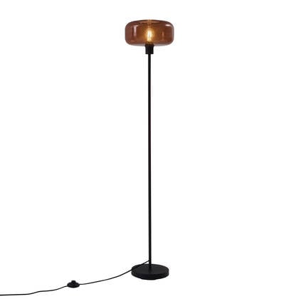 QAZQA Retro vloerlamp zwart met brons glas - Bizle
