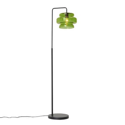 QAZQA Retro vloerlamp zwart met groen glas - Denise