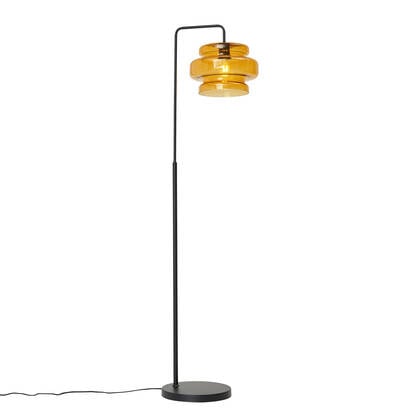 QAZQA Retro vloerlamp zwart met oranje glas - Denise
