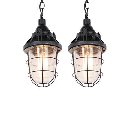 QAZQA Set van 2 industriële hanglampen zwart - Cabin