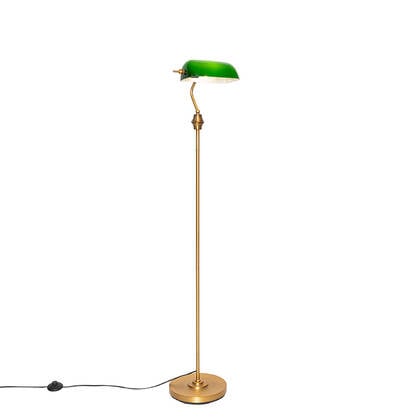 QAZQA Smart notaris vloerlamp brons met groen glas incl. Wifi A60 -