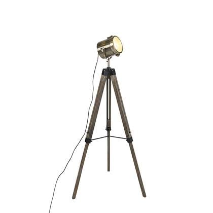 QAZQA Smart vloerlamp tripod hout met studiospot incl. Wifi B35 -