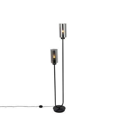 QAZQA Smart vloerlamp zwart met smoke glas 2-lichts incl. 2 Wifi ST64