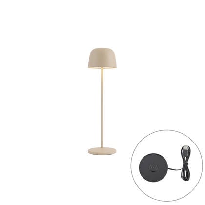 QAZQA Tafellamp beige incl. LED oplaadbaar met laadstation IP65 -
